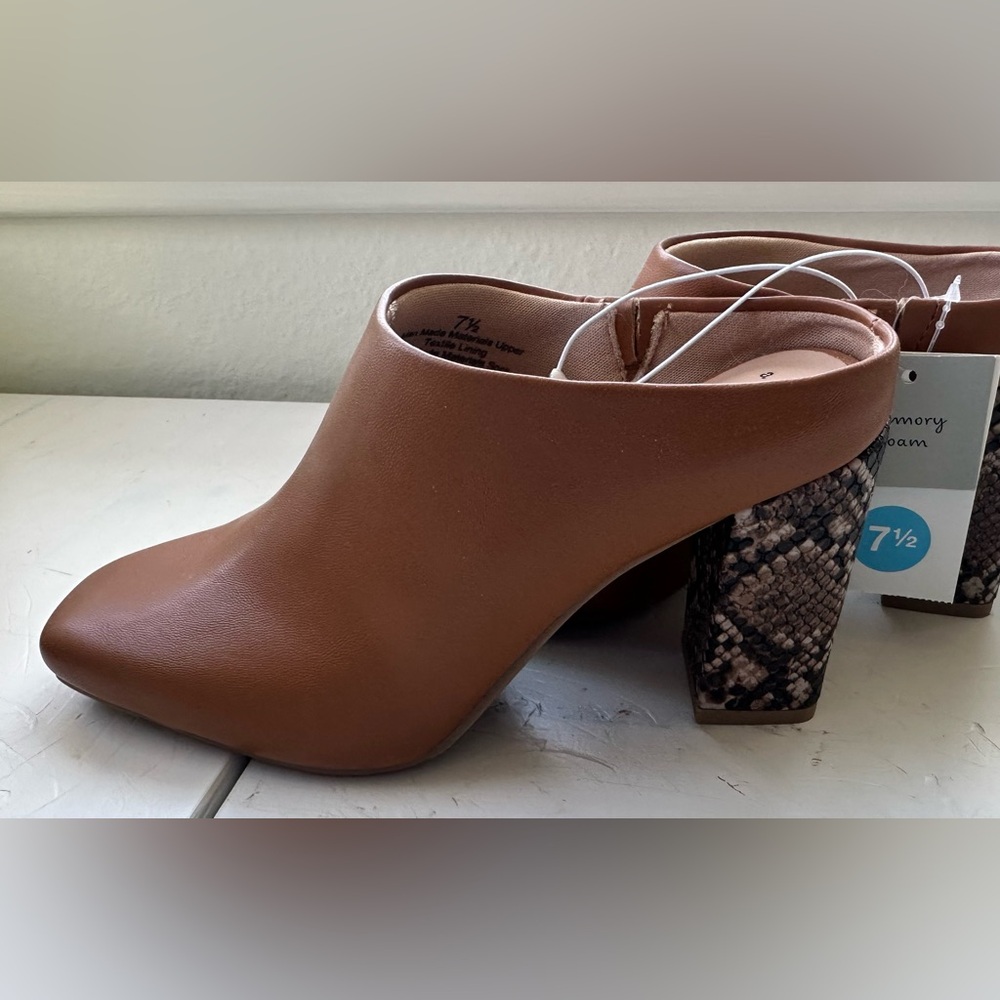A New Day Snakeskin Heeled Mules Sz 7.5